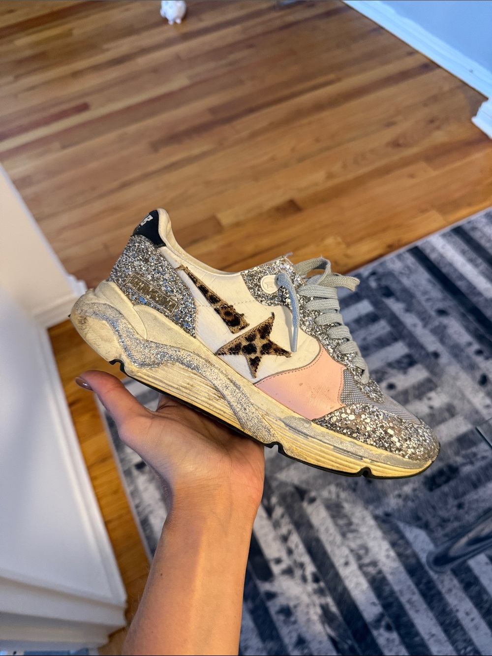Golden Goose Women's Pink, Silver & Leopard-Print Glitter Sneaker